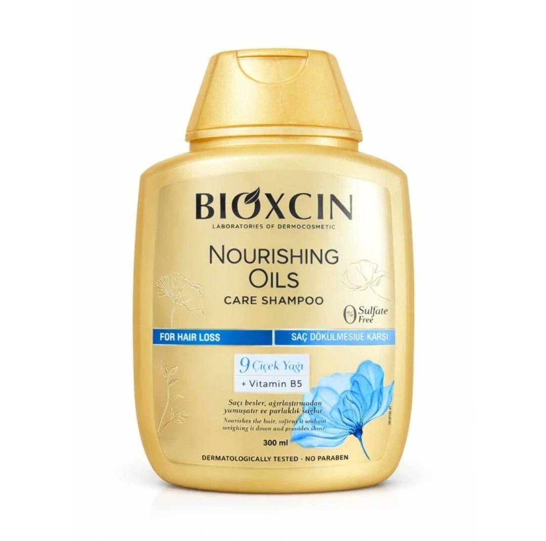 شامپو تقویت کننده و ترمیم کننده مو بیوکسین مدل Nourishing Oil Care حجم 300 میلی لیتر مناسب انواع مو، فاقد سولفات و پارابن حاوی 9 نوع روغن گیاهی و ویتامین B5 ملایم و مغذی