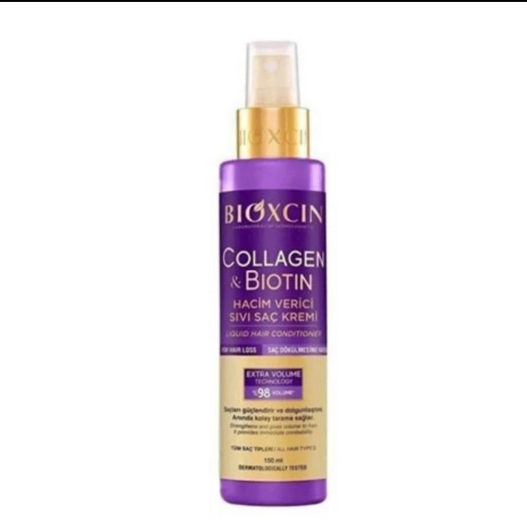 اسپری موی دوفاز ضدریزش، نرم کننده و حجم دهنده بیوکسین BIOXCIN مدل کلاژن و بیوتین Collagen and Biotin حجم 150 میل