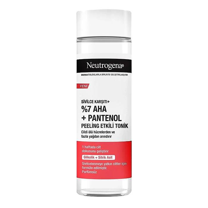 تونر ضد لک و روشن کننده و پاک کننده صورت نوتروژینا مدل AHA PANTENOL7%مناسب برای انواع پوست بخصوص پوست های کدر و مستعد لک حجم 125میل