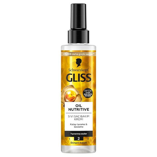 اسپری دوفازOIL NUTRITIVE موهای حساس و آسیب دیده گلیس 200ML غنی شده با کراتین مایع و ترکیبات ارگانیک