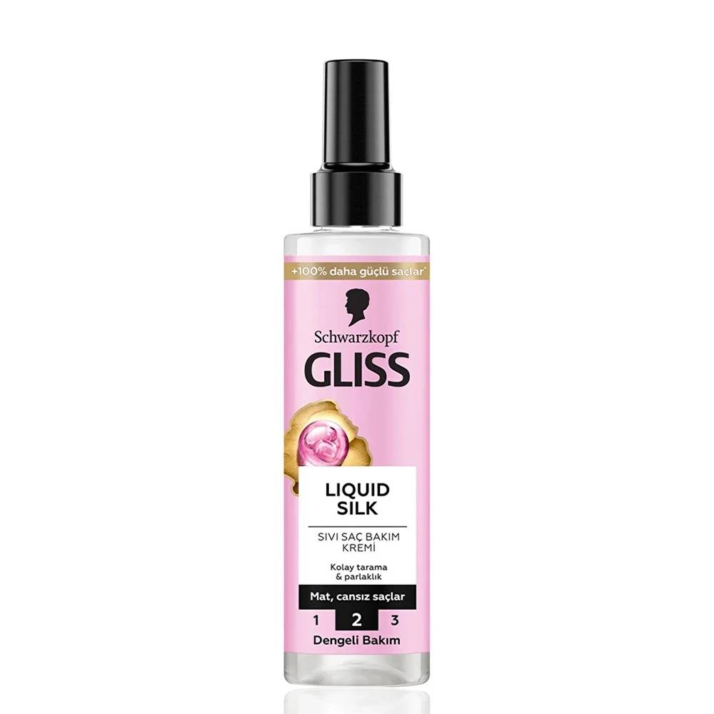 اسپری دوفاز گلیس Gliss مدل Liquid Silk مناسب موهای مات و ضعیف حجم 200 میل غنی شده با سرامید و کراتین