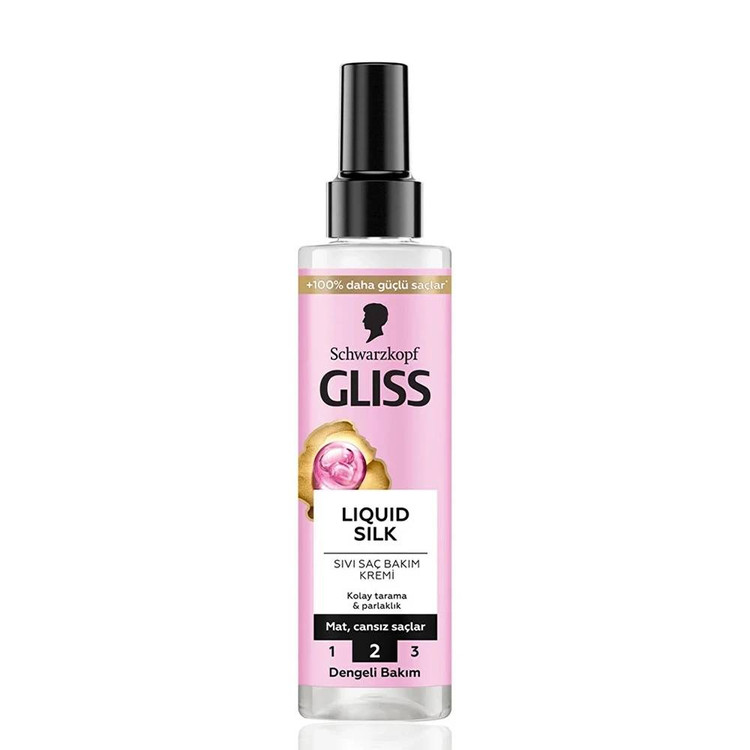 اسپری دوفاز گلیس Gliss مدل Liquid Silk مناسب موهای مات و ضعیف حجم 200 میل غنی شده با سرامید و کراتین