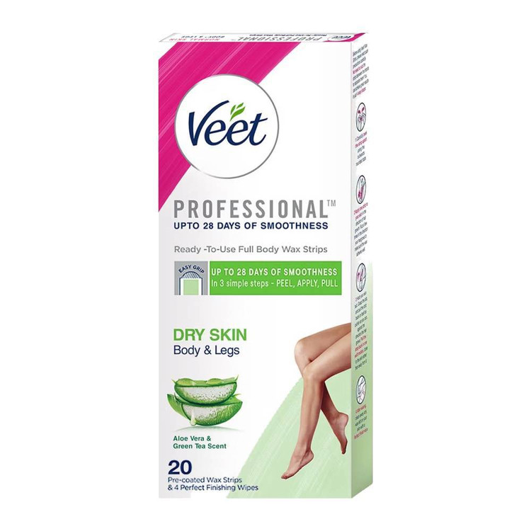 نوار مو بر ویت Veet مدل Professional مناسب پوست های خشک حاوی آلوورا و چای سبز بسته 20 عددی